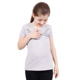 Toontoy Kız Çocuk Yaka Biyeli Taşlı Tişört Gri Melanj 10 YAŞ