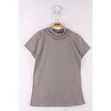 Toontoy Kız Çocuk Yaka Dantelli Okul T-Shirt - 10 Yaş - Gri