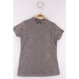 Toontoy Kız Çocuk Yaka Dantelli Okul T-Shirt - 12 Yaş - Gri