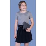 Toontoy Kız Çocuk Yaka Dantelli Okul Tişört - Gri - 14 Yaş