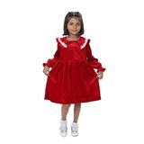 TOONTOY Kız Çocuk Yaka Detaylı Fırfırlı Elbise, 4 Yaş, 24945, Kırmızı, Kız Çocuklar