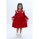 Toontoy Kız Çocuk Yaka Detaylı Fırfırlı Elbise - 6 Yaş - Kırmızı
