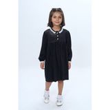 Toontoy Kız Çocuk Yaka Düğmeli Fırfırlı Elbise - 3 Yaş - Siyah