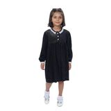 TOONTOY Kız Çocuk Yaka Düğmeli Fırfırlı Elbise, 4 Yaş, 24944, Siyah, Kız Çocuklar