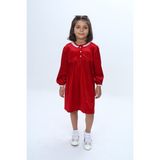 Toontoy Kız Çocuk Yaka Düğmeli Fırfırlı Elbise - 4 Yaş - Kırmızı