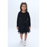 Toontoy Kız Çocuk Yaka Fırfır Etek 34 Çiçekli Tüllü Elbise - 5 Yaş - Siyah