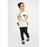Toontoy Kız Çocuk Yandan Biyeli T-shirt - 8 Yaş - Ekru