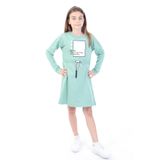 TOONTOY Kız Çocuk Yazı Baskılı Elbise, 10-11 Yaş, 22650, Yeşil, Kız Çocuklar