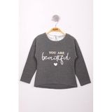Toontoy Kız Çocuk Yazı Varaklı T-Shirt - 5 Yaş - Antrasit Melanj