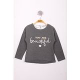 Toontoy Kız Çocuk Yazı Varaklı T-Shirt - 6 Yaş - Antrasit Melanj