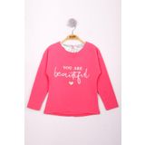 Toontoy Kız Çocuk Yazı Varaklı T-Shirt - 8 Yaş - Fuşya