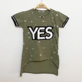 Toontoy Kız Çocuk Yes Baskılı T-Shirt Haki 10 Yaş K-238