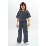 Toontoy Kız Çocuk Yıkamalı Crop Eşofman Takım Füme 5 YAŞ