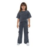 Toontoy Kız Çocuk Yıkamalı Crop Eşofman Takım Füme 6 YAŞ