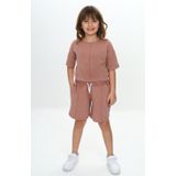 Toontoy Kız Çocuk Yıkamalı Crop Şortlu Takım Acı Kahve 5 YAŞ