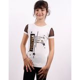 Toontoy Kız Çocuk Yıldız Baskılı Kol Tarafı Fileli T-shirt - 8 Yaş - Ekru