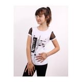 TOONTOY Kız Çocuk Yıldız Baskılı Kol Tarafı Fileli Tişört 7 Yaş, 7 Yaş, 10869-1, Beyaz, Kız çocuk