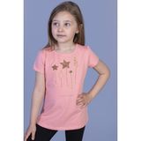 Toontoy Kız Çocuk Yıldız Nakışlı T-Shirt - 6 Yaş - Somon