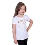 TOONTOY Kız Çocuk Yıldız Nakışlı Tişört 7 Yaş, 7 Yaş, 10672-1, Beyaz, Kız çocuk