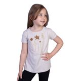TOONTOY Kız Çocuk Yıldız Nakışlı Tişört Kahve Melanj 8 Yaş, 8 Yaş, 10672-1, Kahve Melanj, Kız çocuk