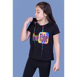 TOONTOY Kız Çocuk YouTube Baskılı Tişört 6-7 Yaş, 6-7 Yaş, 11109-, Siyah, Kız çocuk
