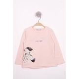 Toontoy Kız Çocuk Zebra Baskılı Nakışlı T-Shirt - 1 Yaş - Pudra