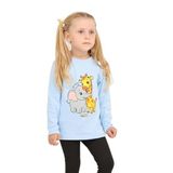 TOONTOY Kız Çocuk Zürafa Fil Baskılı Sweatshirt, 2 YAŞ, 24804, Mavi, kız-çocuk