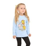 Toontoy Kız Çocuk Zürafa Fil Baskılı Sweatshirt Mavi