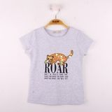 Toontoy Leopar Baskılı Pullu Gri Melanj Kız Çocuk T-shirt