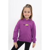 Toontoy Toonto Kız Çocuk Relax Fit Kapüşonlu Düşük Omuz Baskılı Sweatshirt - 2 Iplik - Mor - 4