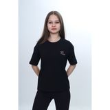 Toontoy Toontoy Kız Çocuk Baskılı Bisiklet Yaka Kısa Kollu Tişört 24970 - Siyah - 10 - 11 Yaş