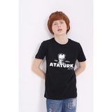 Toontoy Unisex Atatürk Baskılı Bisiklet Yaka Kısa Kollu Tişört - Siyah - 14