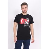 Toontoy Unisex Atatürk Baskılı Bisiklet Yaka Kısa Kollu Tişört - Siyah - XL