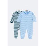 TOONTOY Unisex Çizgili 2 Li Patikli Tulum 0-3 Ay, 0-3 AY, Çizgili Patikli Tulum, Beyaz, Üniseks