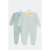 TOONTOY Unisex Çizgili 2 Li Patikli Tulum, Ekru, 0-1 Ay, 14111-