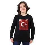 TOONTOY Unisex Çocuk Atatürk Bayraklı Çift Taraflı Pullu Tişört, 14 Yaş, 22540, Siyah, Unisex Çocuk