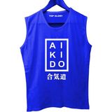 Top Glory Aikido Baskılı Kolsuz Sporcu T-Shirt Tank Top Sporcu Fitness Atlet - M - Saks Mavi