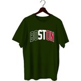 Top Glory Boston Baskılı Basketbolt-Shirt Sporcu Tişörtü - M - Yeşil