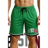 Top Glory Cepli Boston Baskılı Basketbol Şortu Spor Şort - Yeşil - XL