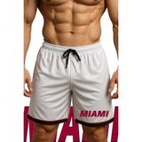 Top Glory Cepli Miami Baskılı Basketbol Şortu Spor Şort - Beyaz
