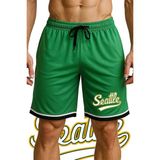 Top Glory Cepli Seattle Baskılı Basketbol Şortu Spor Şort - Yeşil - 2XL