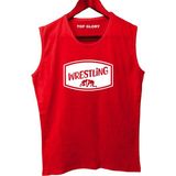Top Glory Güreş Baskılı Kolsuz Sporcu T-Shirt Tank Top Sporcu Fitness Atlet - XL - Kırmızı