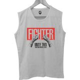 Top Glory mt Fighter Baskılı Kolsuz Sporcu T-Shirt Tank Top Sporcu Fitness Atlet - XL - Beyaz