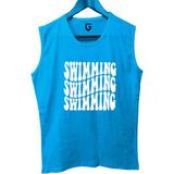 Top Glory Swimming Yüzme Baskılı Kolsuz Sporcu T-Shirt Tank Top Sporcu Fitness Atlet - Turkuaz