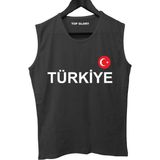 Top Glory Türkiye Baskılı Kolsuz Sporcu T-Shirt Tank Top Sporcu Fitness Atlet - M - Siyah