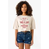 Top Gun Maverick Fly Like A Phoenix Bej Kadın Crop Tshirt