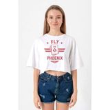 Top Gun Maverick Fly Like A Phoenix Beyaz Kadın Crop Tshirt