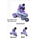 Top Rock Store Işıklı Çocuk Pateni Ayarlanılabilir Alıştırma Tekerli Frenli Silikon Tekerli Metal Gövdeli Paten 38-41 - Mor