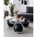 Top Sehpa & Küre Cam Orta Sehpa & Yuvarlak Füme Cam Siyah Ayak - Standart