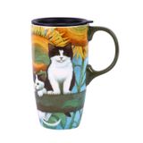 Topadorn Kahve Seramik Kupa Porselen Latte Kapaklı Çay Fincanı 481 ml Kedi